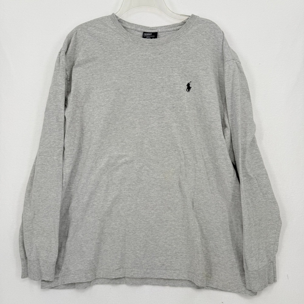 Polo Ralph Lauren T-Shirt Mens XL Gray Blue Pony Logo Crewneck Long‎ Sleeve